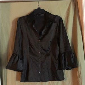 Black satin bell sleeved button down BCBG Shirt